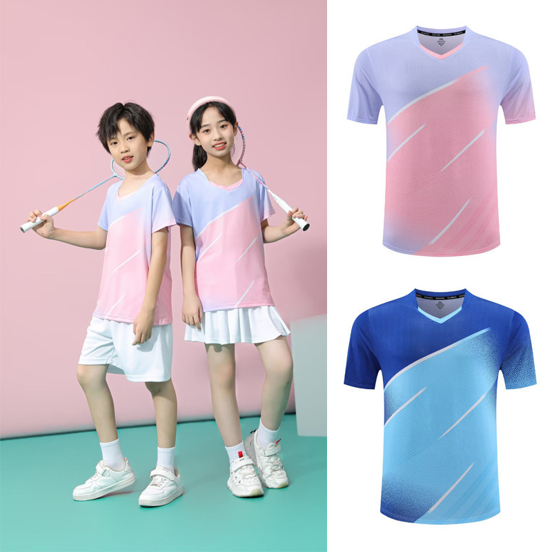 เด็กชายหญิงแบดมินตันปิงปองเทนนิสเสื้อยืดแห้งเร็วเสื้อยืดสําหรับเด็กผู้หญิง