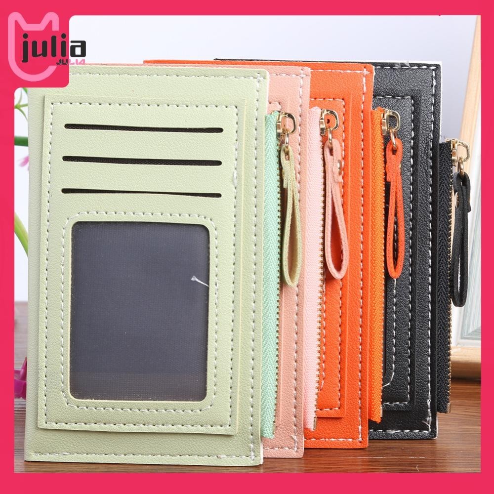 [Julia1.th] Pu Bifold Wallet Contrast Color Fashion Women Card Bag Wallets Pouch with Zipper