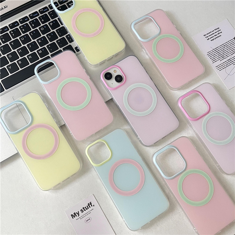 ปลอกiphone 15 15Pro 15ProMax 14 14Pro 14ProMax 13 13Pro 13ProMax 12ProMaxใหม่ยอดนิยมสีCandy Blocking Frostedแม่เหล็กสองด้านกันกระแทกป้องกันเคสโทรศัพท์