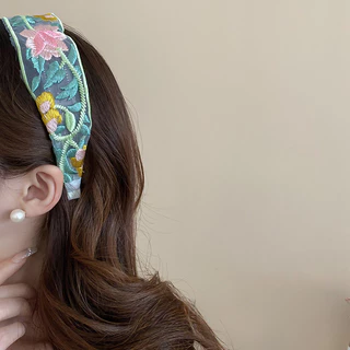 ผู้หญิงแฟชั่นวินเทจดอกไม้เย็บปักถักร้อย Headwear Hairbands อุปกรณ์เสริมผม