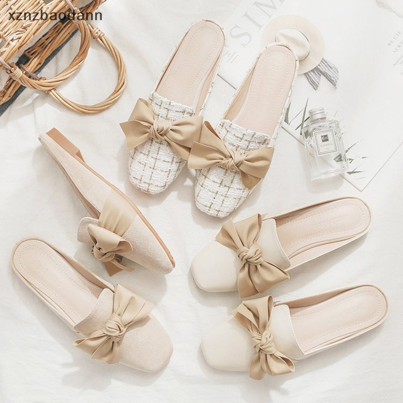 [XZNZV] Baotou Womens Outerwear 2024 ฤดูใบไม้ผลิใหม่สไตล์ Heelless Half-Torrefour Mule รองเท้าแตะ IKFG