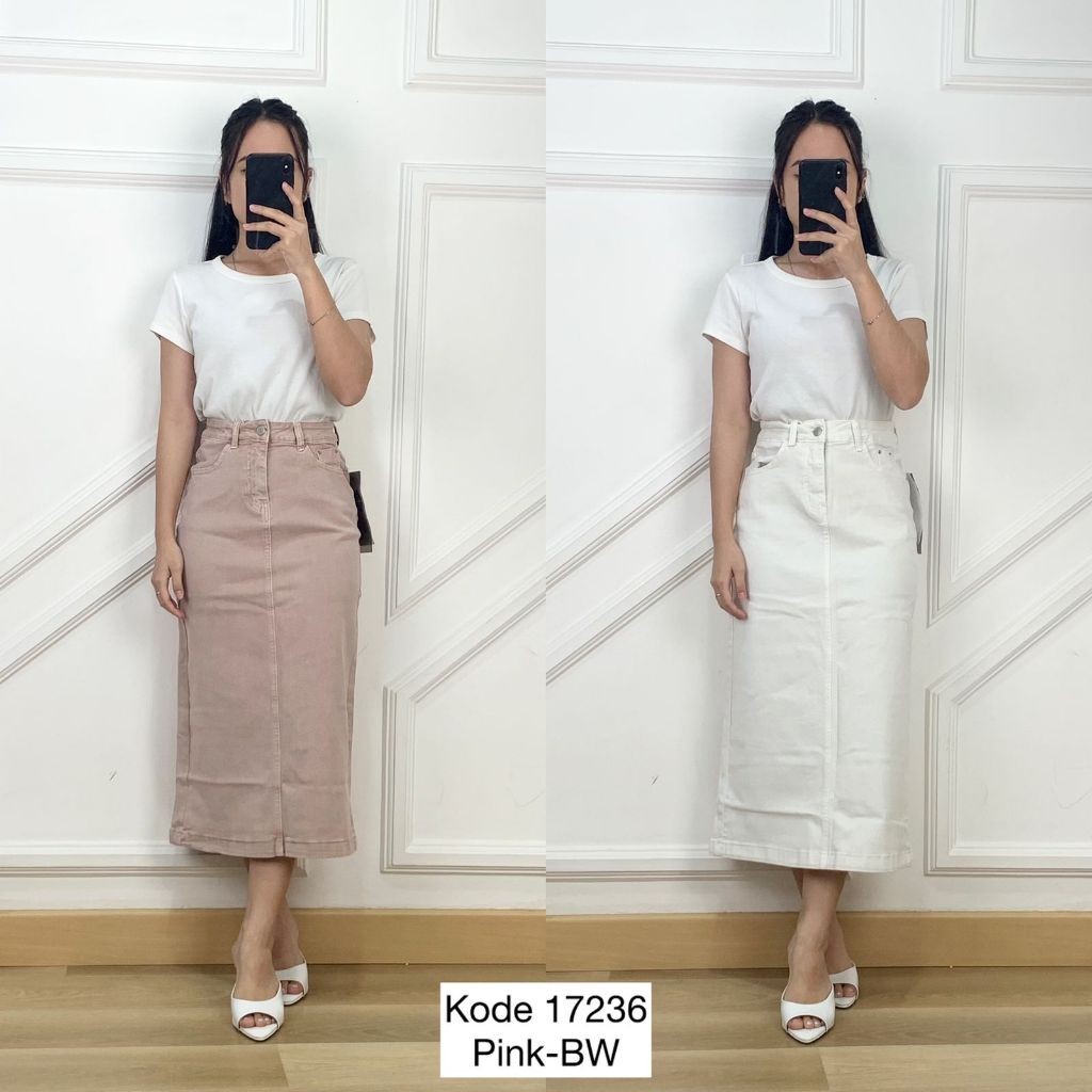 17236 SPAN SKIRT PLAIN กางเกงยีนส์ ZZ STUDIO ขนาด S-XL BASIC สี BROKEN สีขาวและสีชมพูพรีเมี่ยมผู้หญิ