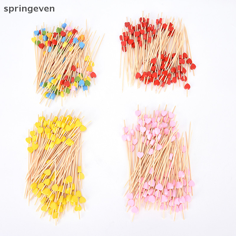 [springeven] ใหม่ 100 ชิ้นไม้รูปหัวใจ Pick Stick Felt ไม้จิ้มฟันค็อกเทลแซนวิชตกแต่งสต็อกใหม่