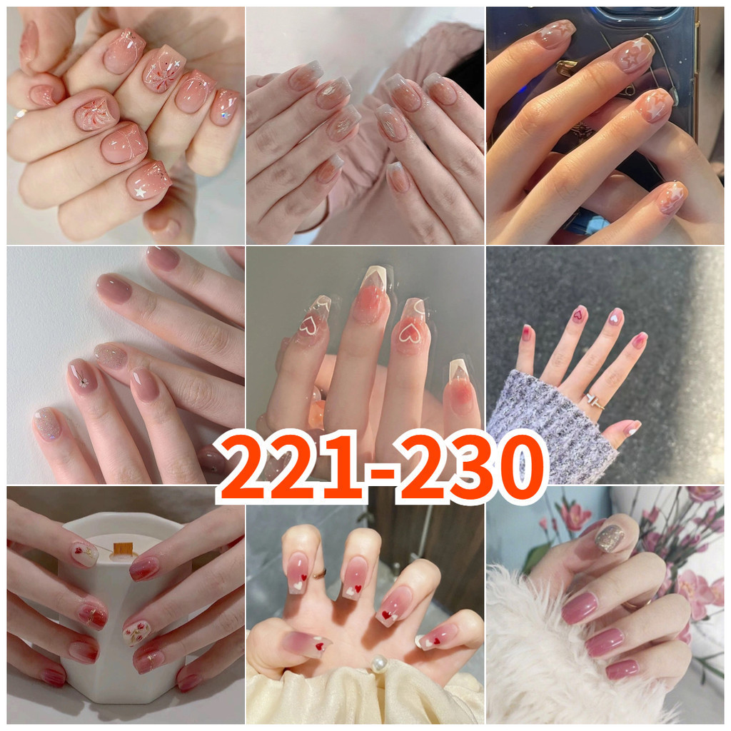 24 ชิ้นเล็บปลอมสีชมพูชุดกาวเล็บฝรั่งเศสการออกแบบ DIY ตกแต่งเล็บปลอม COD