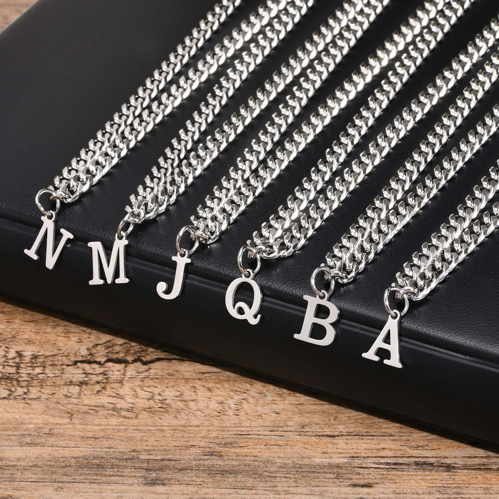 Vnox คลาสสิก AZ สร้อยคอจี้ตัวอักษรผู้ชายสแตนเลสสร้อยคอโซ่เชือกคิวบาสําหรับผู้ชาย