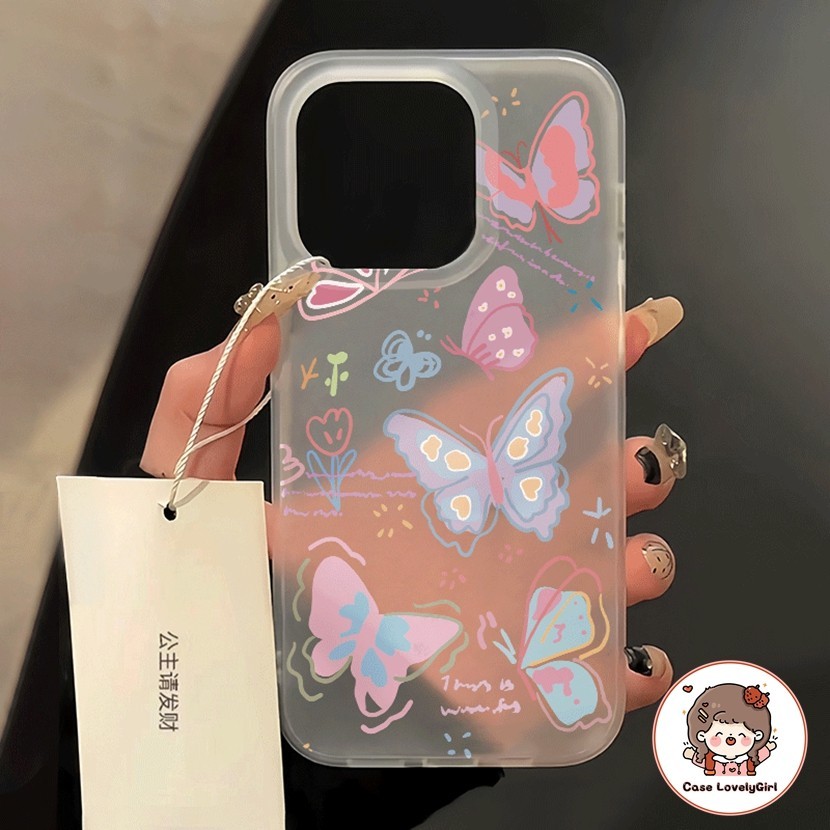 ส่งจากไทย Dream Colored Butterfly Ins เคส IPhone 15 11 13 14 12 Pro Max XR พสัส 14plus 11 8 7plus Xs Max Clear Case