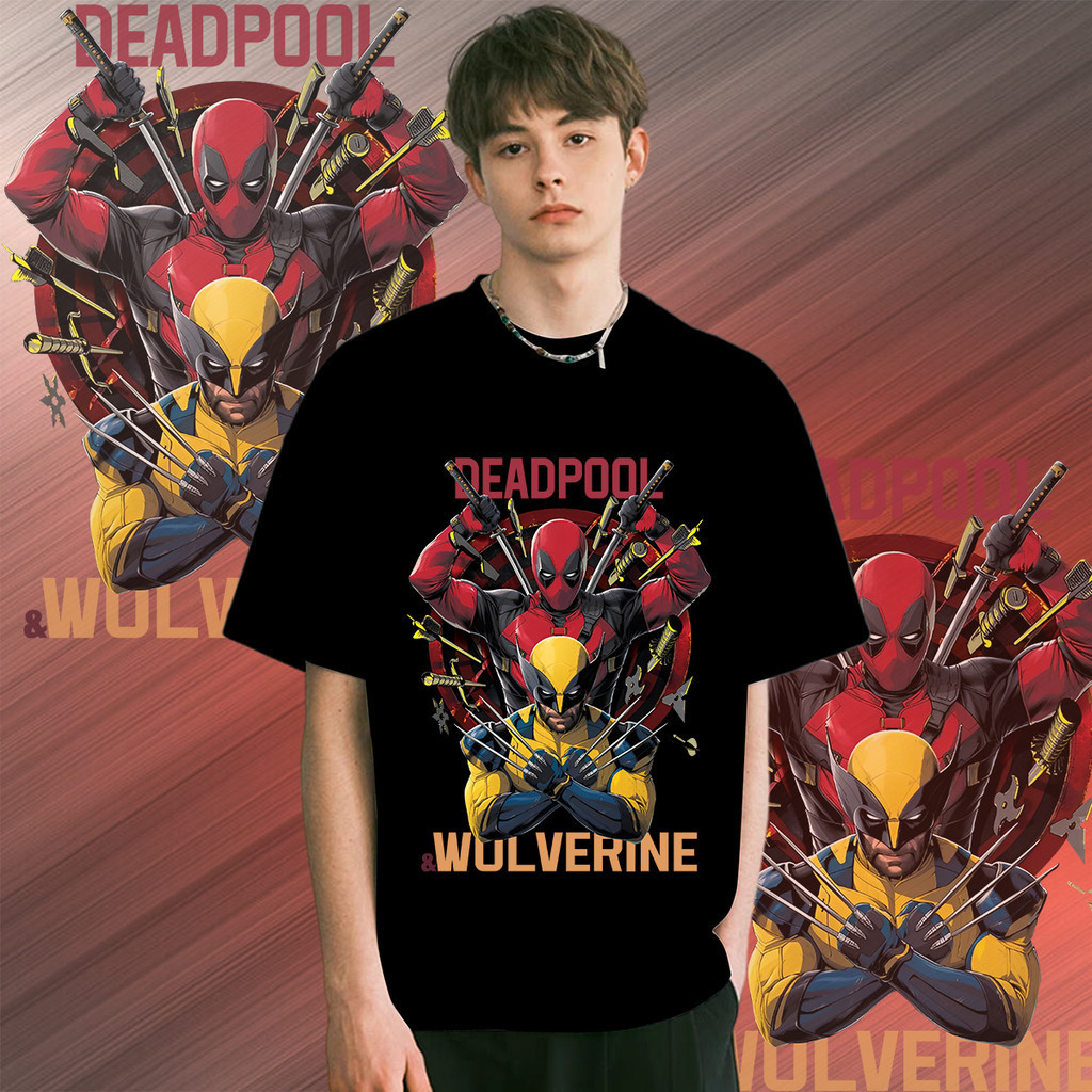 ใหม่ เสื้อ deadpool and wolverine T-shirt ผ้าCotton 100% ใส่ได้ ทั้ง ชาย ใส่สบาย ไม่หด ไม่ย้