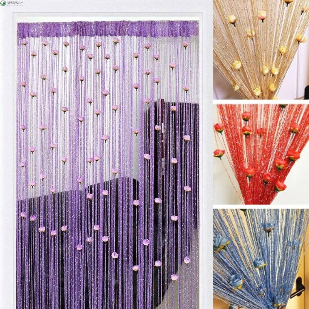 Needway ม่านประตู, สีทึบ 1*2M Rose ดอกไม้ String ผ้าม่าน, โรแมนติกเงา Room Divider พู่ผ้าม่านหน้าต่างตกแต่งบ้าน