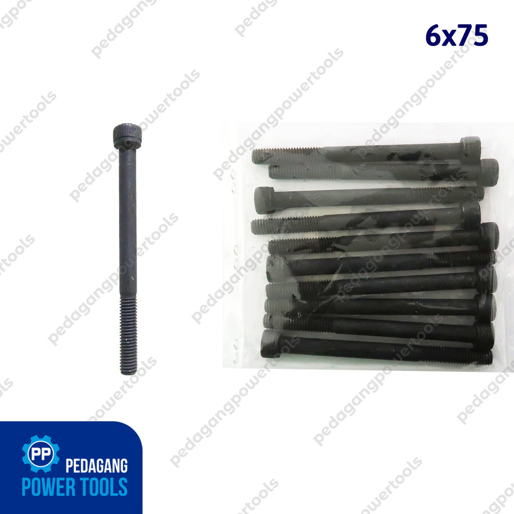 JP Bolt L M6 x 75 มม. เนื้อหา 10 ชิ้น สกรูหัวจมหกเหลี่ยมเหล็กสีดํา 6x75 สกรูหกเหลี่ยม