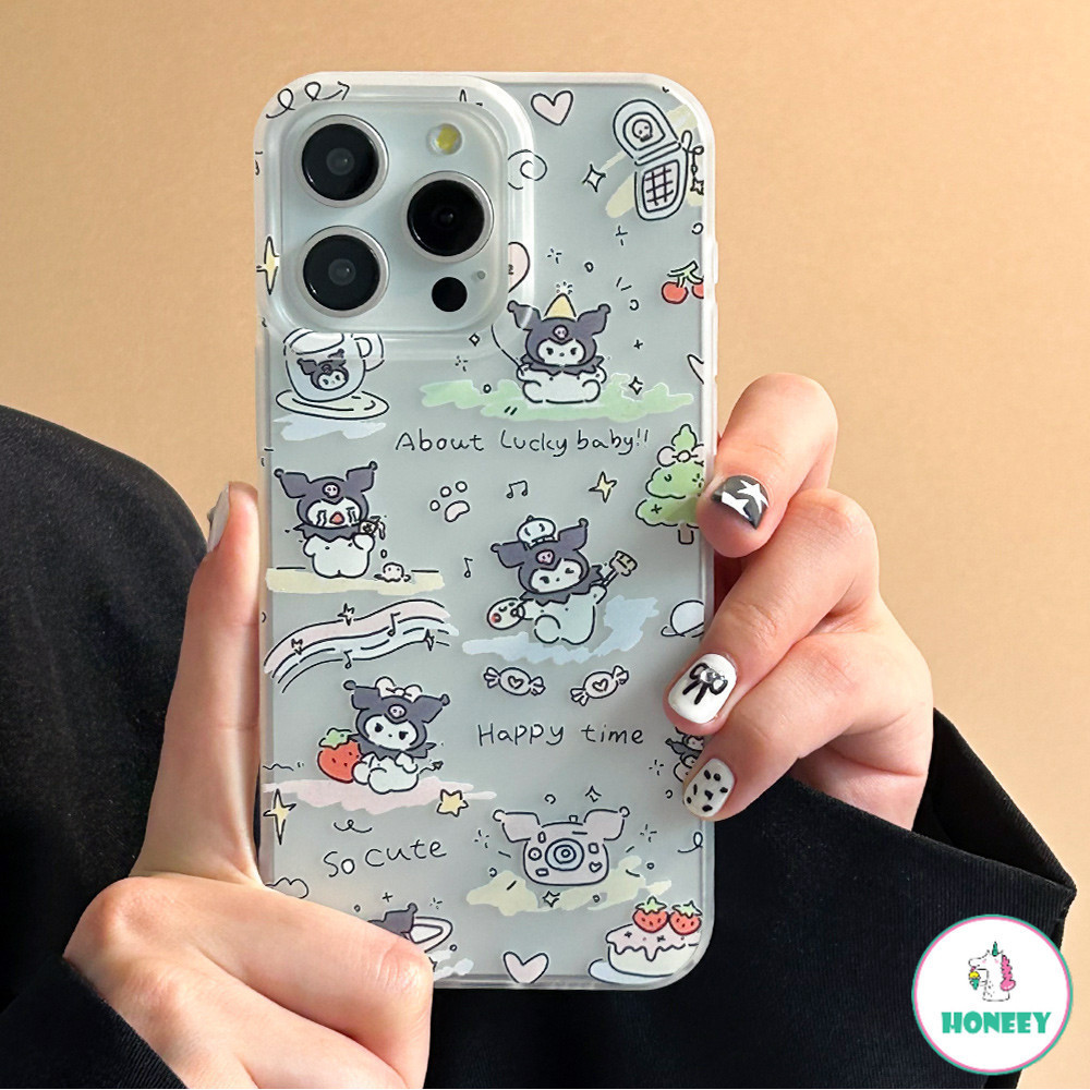 น่ารักการ์ตูนkuromi Graffiti Matte Clearเคสโทรศัพท์สําหรับIphone 15 14 Pro Max 11 12 13 Plus XS Max 7Plus 8Plusยืดหยุ่นบางพิเศษกันกระแทกนุ่มโทรศัพท์ปกหลัง