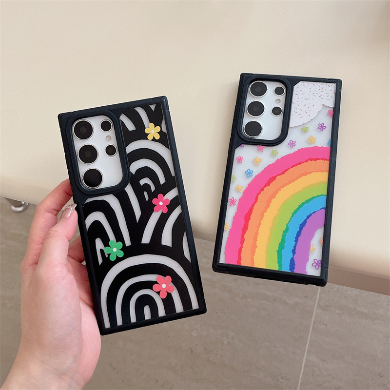 Samsung Galaxy S24 Ultra S23 FE S22 Ultra A55ดอกไม้สีรุ้งเคสขอบธุรกิจกันกระแทก 360 รวมฝาครอบป้องกันเลนส์