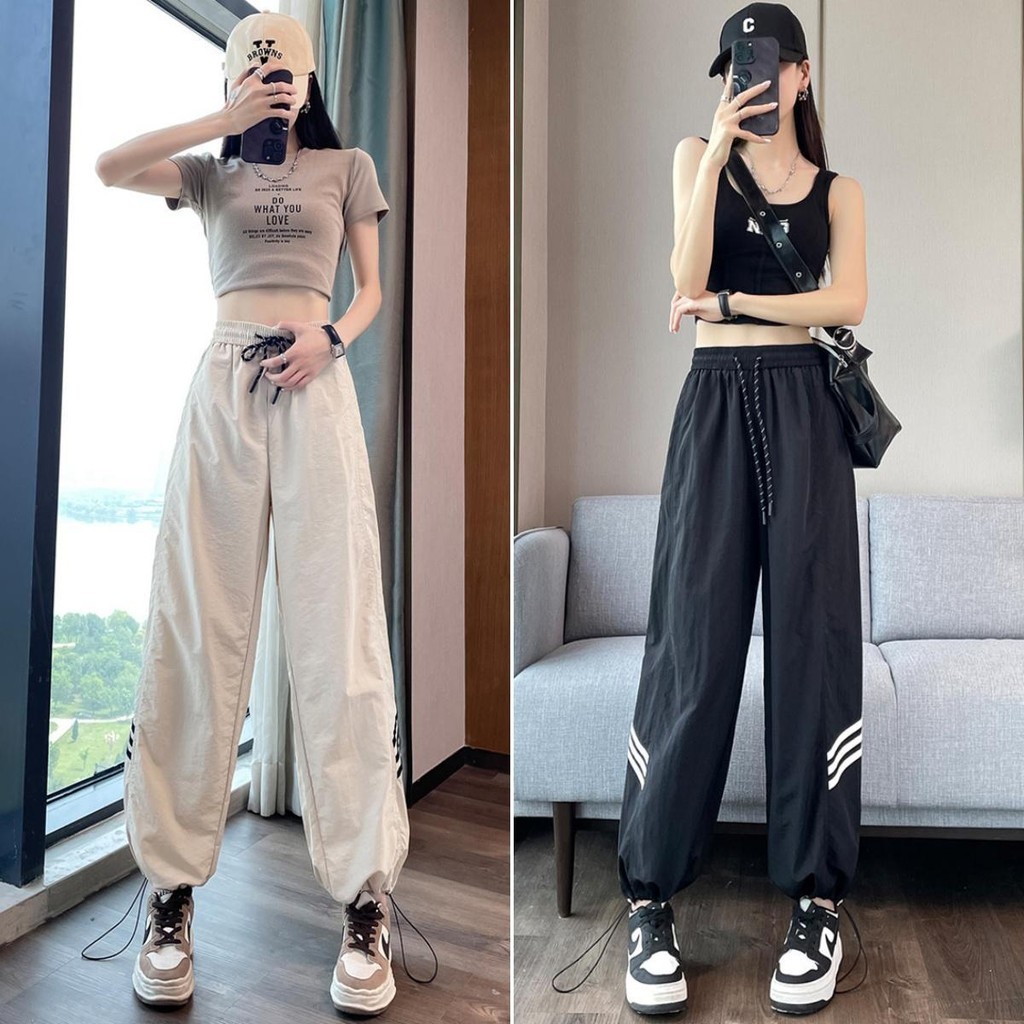 cherryshop พร้อมส่ง กางเกงขายาว กางเกงคาร์โก้ ผ้ายืดทรงสวย cargo pants มีเชือกรูด สไตล์เรโทรอเมริกัน เอวสูงลำลองแฟชั่น