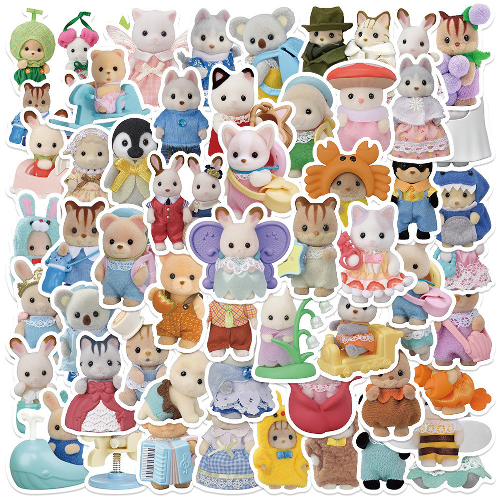 50 ชิ้นน่ารัก Sylvanian Families/Calico Critters ตุ๊กตาสติกเกอร์กันน้ํา PVC