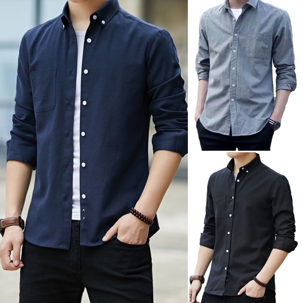 [ส่งไวจากไทย] เสื้อเชิ้ตแขนยาวผู้ชาย สไตล์ธุรกิจ เข้ารูปพอดี แฟชั่น ยืนปก เสื้ออเนกประสงค์ 5 สี