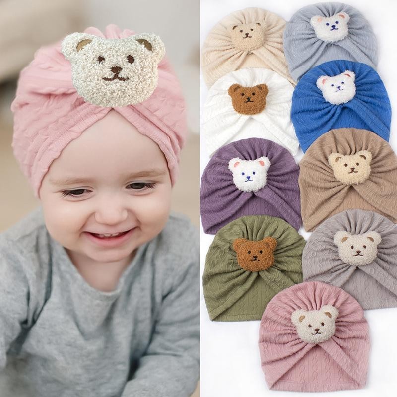 น่ารักการ์ตูนหมีเด็ก Turban หมวกฤดูใบไม้ผลิฤดูใบไม้ร่วงนุ่มทารกแรกเกิดหญิงเด็กทารกหมวก Beanies Headwrap