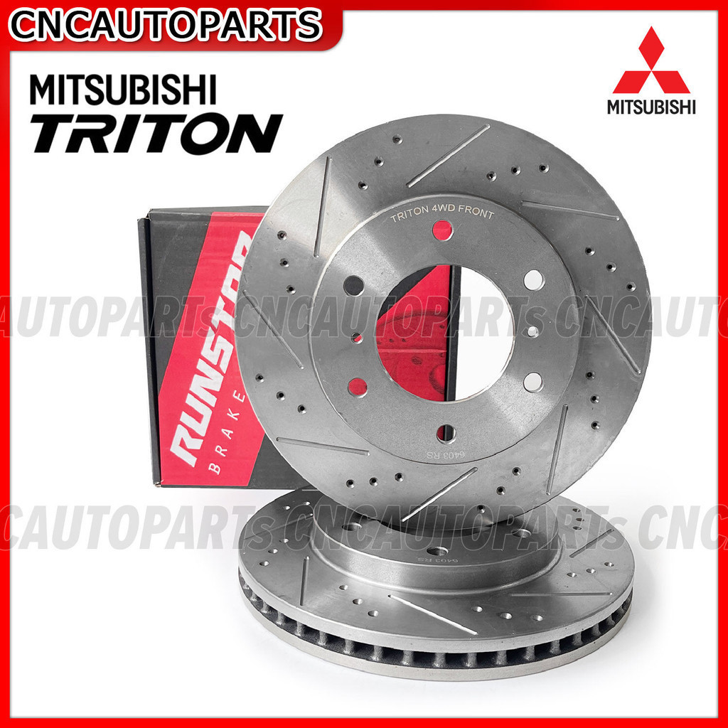 RUNSTOP จานเบรคหน้าแต่ง MITSUBISHI TRITON 4x4 ปี 2005-2022, 4x2 ตัวสูง ไทรทัน พลัส, Pajero sport 4x2 4x4 ปี 2007+ (1คู่)