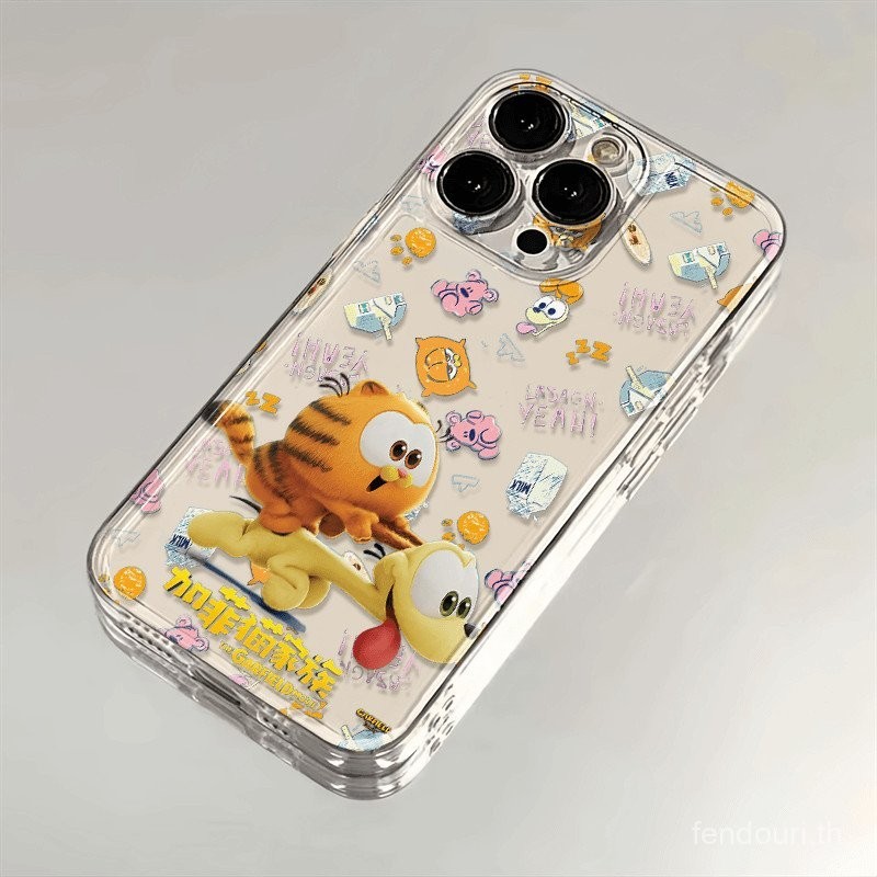 สติกเกอร์การ์ตูนนิเมชั่นตระกูลการ์ฟิลด์เคสโทรศัพท์มือถือแบบโปร่งใสสำหรับ iPhone 15 13 PRO MAX 12 11 Pro 8 PLUS 14 XR 7 plus XS MAX 12 14 PRO MAX 11เคสซิลิโคนกันตก