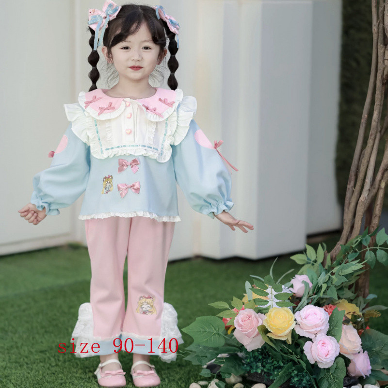 [ Aria ] ชุดสูทแขนยาวเด็กหญิงฤดูใบไม้ร่วง 2024 ใหม่สาวสวยแฟชั่นปักเสื้อผ้าแขนยาวและชุดสูทกางเกง