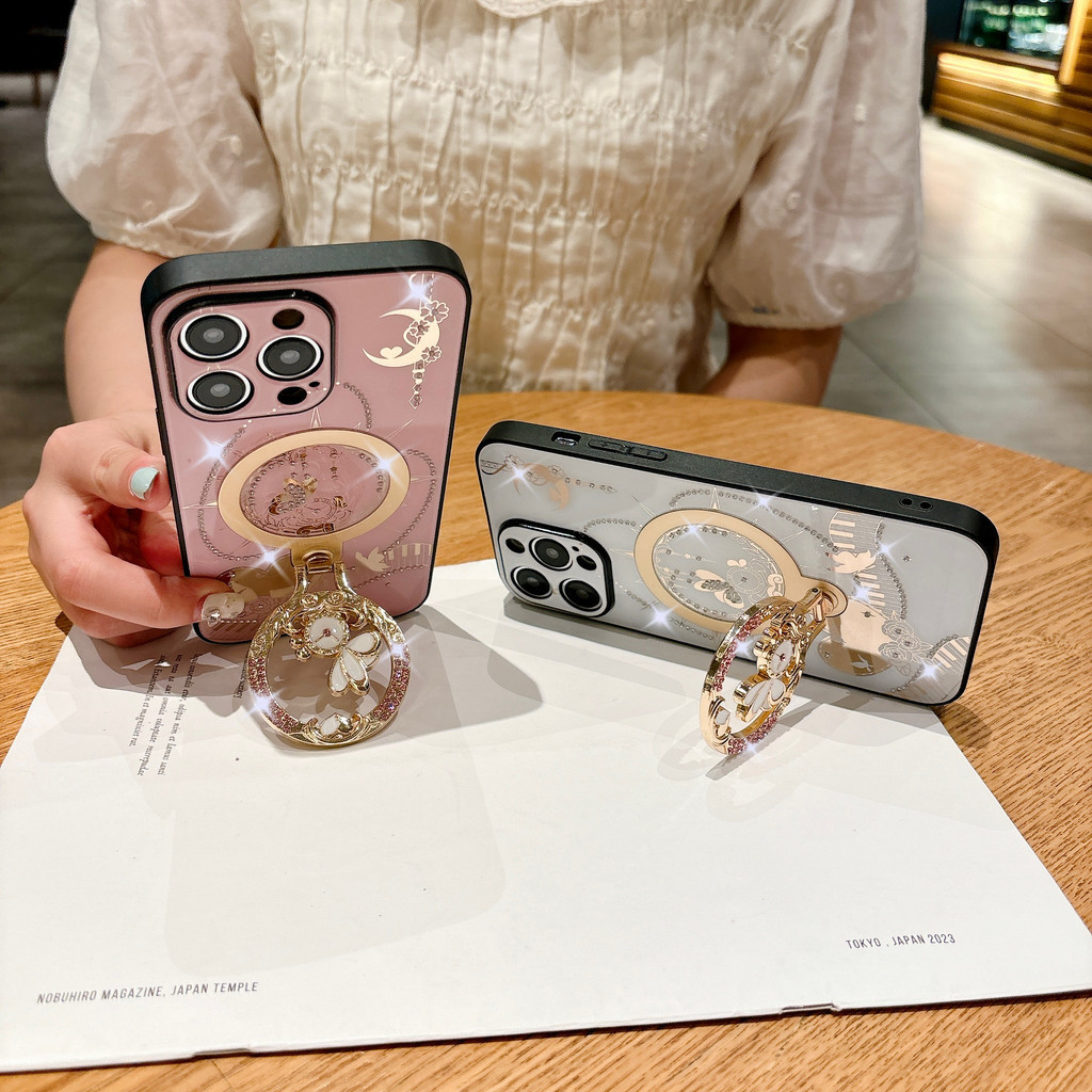 หรูหราแม่เหล็กไร้สายชาร์จเคสโทรศัพท์สําหรับ Samsung Galaxy A14 A15 A23 A25 A34 A35 A53 A54 A55 กันกระแทก Anti Fall Protection ปลอกปกหลังพร้อมผู้ถือขาตั้ง