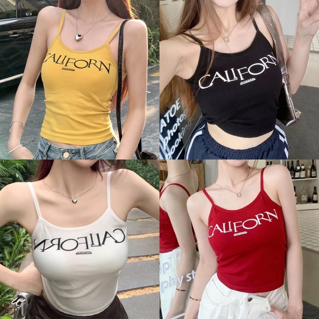 Evelyn เสื้อสายเดี่ยว มีฟองน้ำ เข้ารูป พิมพ์ลายตัวอักษร สไตล์ y2k เสื้อกล้าม สุดเซ็กซี่ หลากสี ส่งไวจากไทย#FY3433