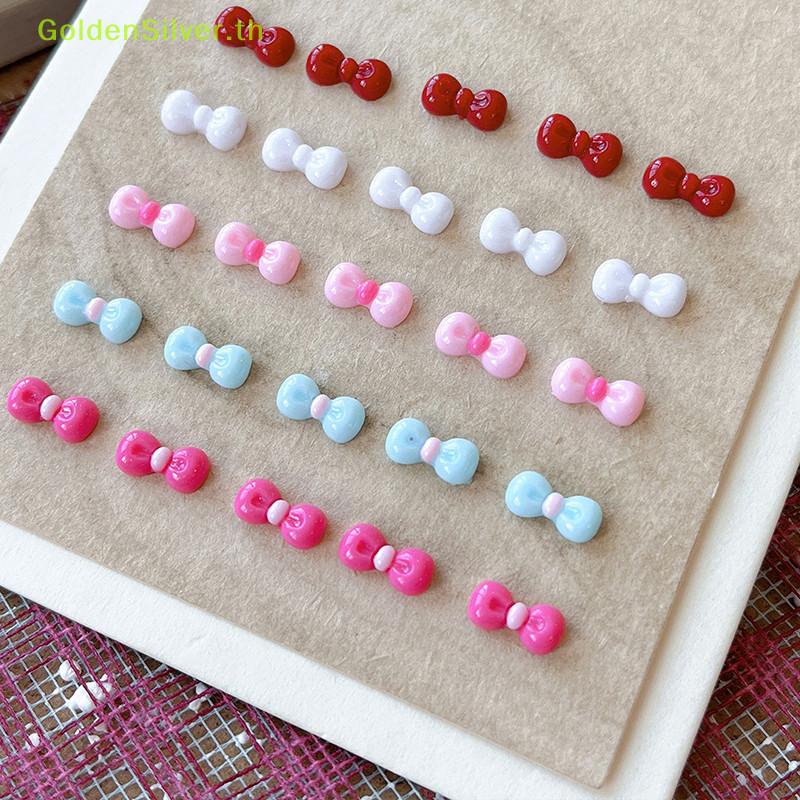Goldensilver 10pcs 3D Bowknot Nail Art Ch เครื่องประดับเรซินที่มีสีสันผู้หญิงตกแต่งเล็บโบว์เล็บ Rhinestones ร้านทําเล็บ DIY ของขวัญ TH