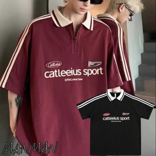 MANMAN เสื้อโปโลผู้ชาย ชุดคู่รัก เสื้อคอปก แขนเสื้อ แมทช์ลุค…