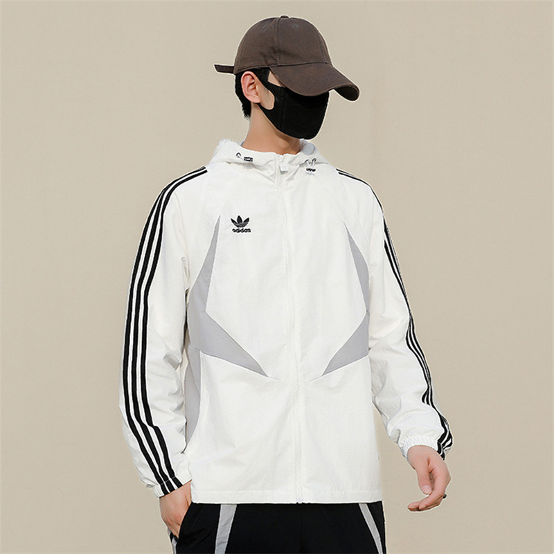 ปักโลโก้ Adidas Original Hooded Windbreaker Bomber Jacket กีฬากลางแจ้ง Windbreaker เสื้อกีฬา Unisex 