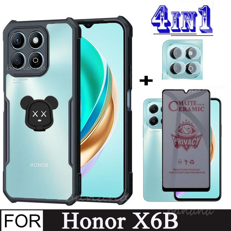 Honor X6b เคสโทรศัพท์กันกระแทกสําหรับ Honor X7b X8b 90 Lite 4 in 1 เลนส์กล้องกระจกนิรภัยนุ่มตัวป้องกันหน้าจอความเป็นส่วนตัวและที่วางโทรศัพท์มือถือ