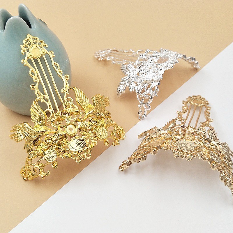 มงกุฎโลหะผสมมงกุฎนกกระเรียนมงกุฎกิ๊บ DIY เครื่องแต่งกายโบราณเจ้าสาวเครื่องประดับผมวัสดุขายส่ง