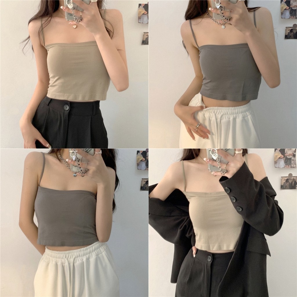💜Bonnie💜เสื้อสายเดี่ยว มีฟองน้ำ ครอปสั้น เข้ารูป สีพื้น ผ้านิ่มเด้ง เสื้อกล้ามผู้หญิง เซ็กซี่ ใส่สบาย#FY1803/FY1806