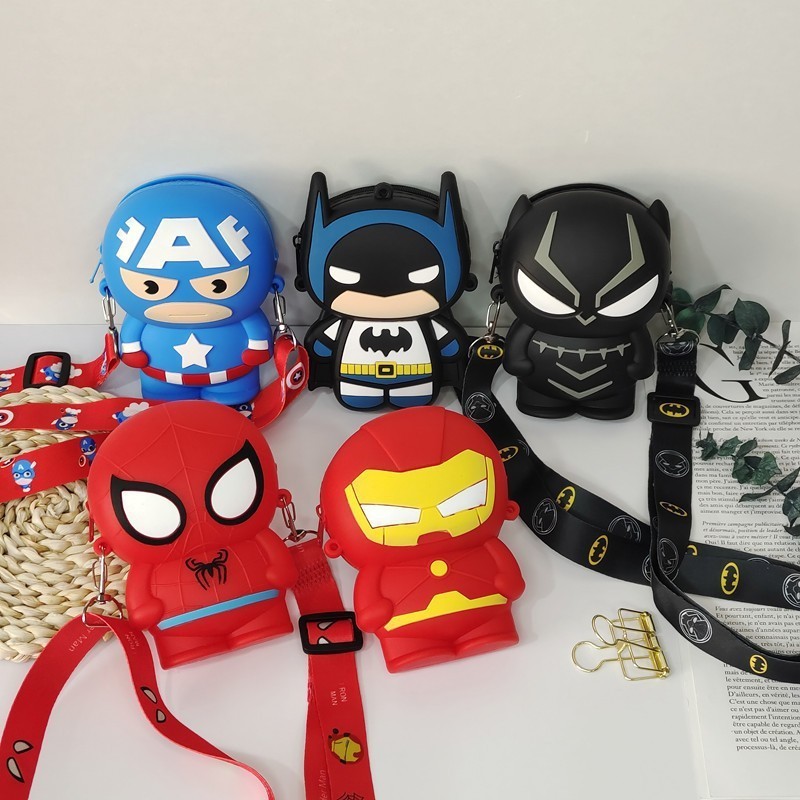 Marvel กระเป๋าการ์ตูน Spiderman Iron Man Batman กระเป๋าสะพายเด็กน่ารัก Diagonal Bag Boy Coin Purse