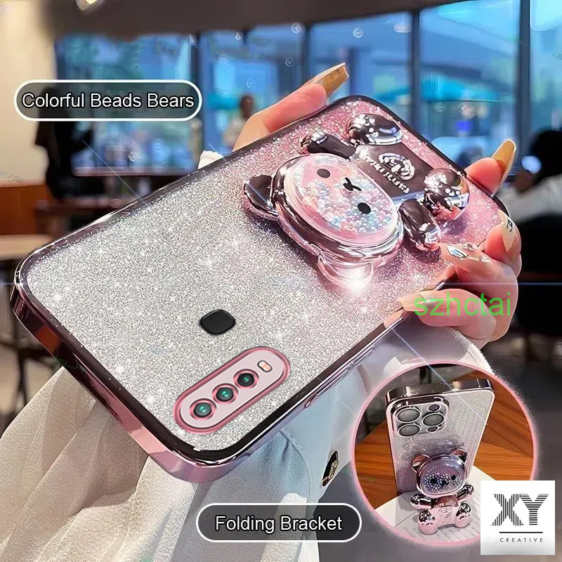 เคสโทรศัพท์ vivo y11 y12 y15 y17 y19 วงเล็บหมุน 360 °เคสโทรศัพท์บรรเทาความเครียดที่มีสีสันลูกปัดหมีขาตั้งพับ เปลือกอ่อน เคส vivo y11 y12 y15 y17 y19