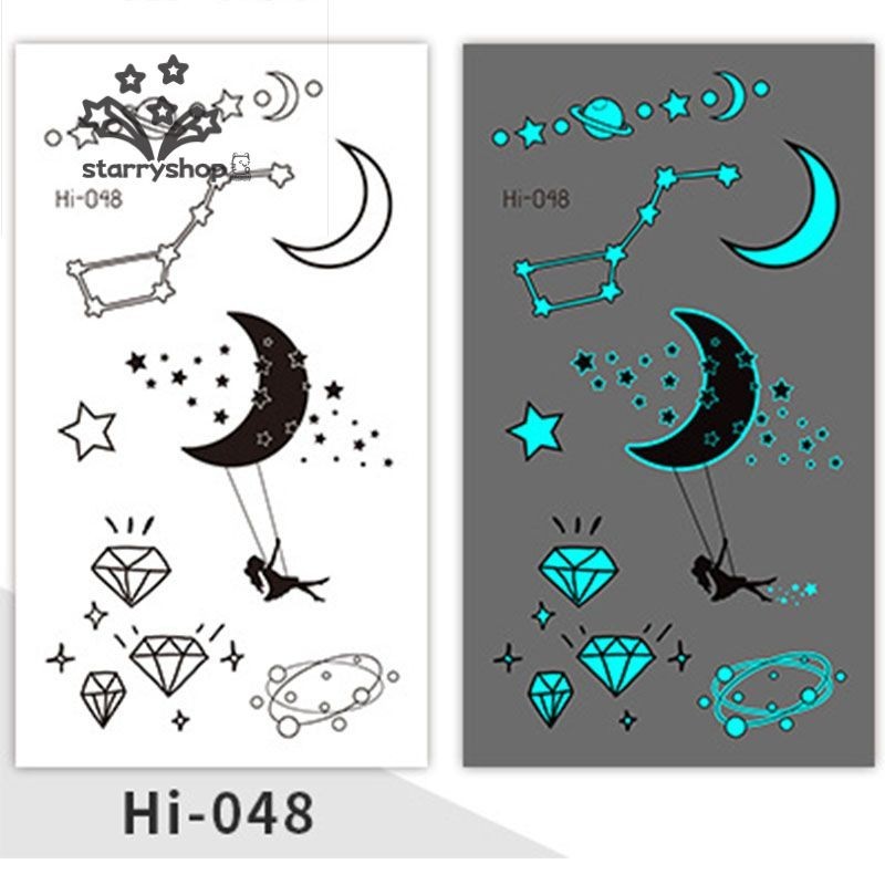 starryshopBlue กันน้ํา Luminous Tattoo สติกเกอร์เทศกาลเพลง Party Luminous Snake Butterfly Face สติกเ