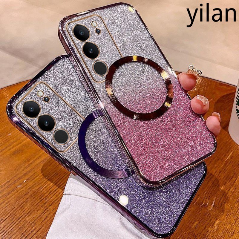 เคส Vivo V29 5G V30 5G V29E V27 5G V27E V25 V25E V23 5G V21 5G V19 เคสโทรศัพท์เคสโทรศัพท์แฟลชชุบแม่เหล็กชาร์จไร้สายพร้อมฟิล์มป้องกันกล้อง เคสโทรศัพท์ Vivo V29 5G V30 5G V29E V27 5G V27E V25 V25E V23 5G V21 5G V19