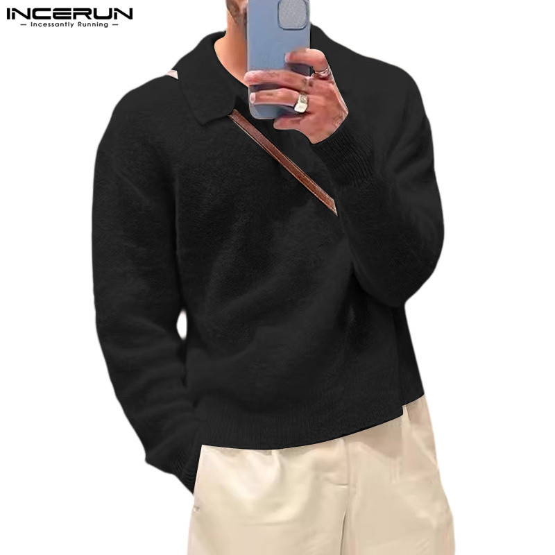 ไม่แน่นอน ผู้ชายวินเทจเรียบง่ายคอวีแขนยาวสีทึบเสื้อสวมหัวลําลอง