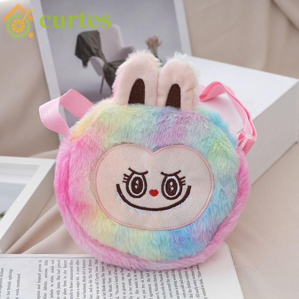 Curtes Labubu กระเป๋าสะพายข้างสไตล์เกาหลีน่ารัก Labubu Time กระเป๋าสะพายลําลอง Kawaii การ์ตูนสี Plush Labubu กระเป๋านักเรียน
