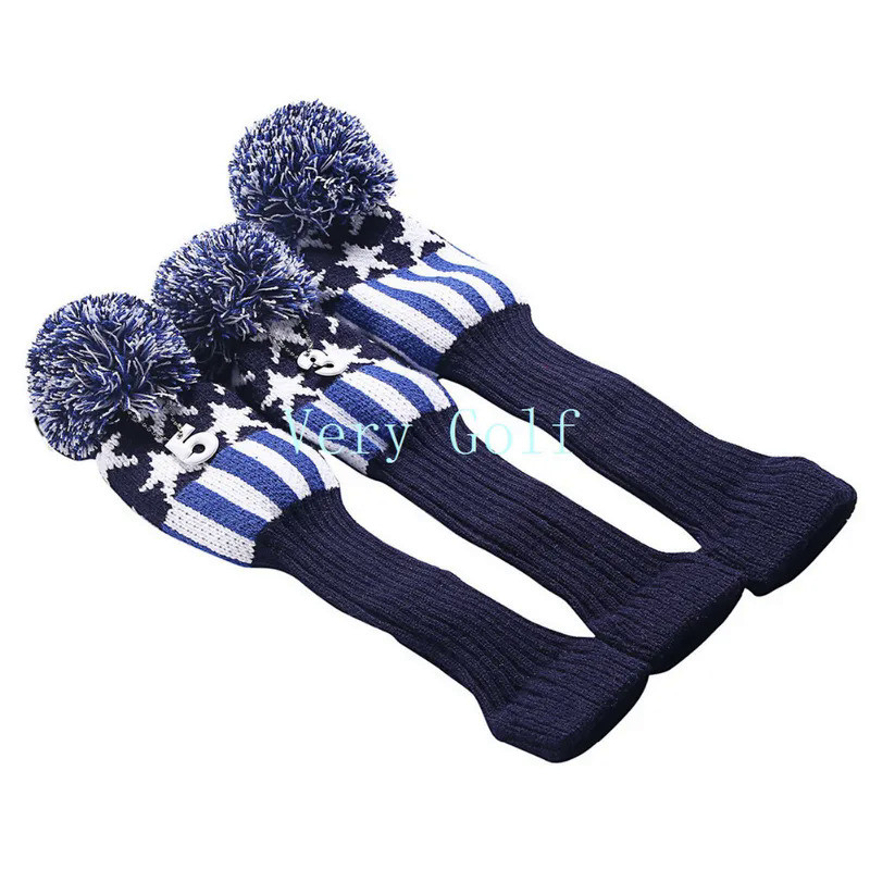 Pom Pom Golf Club Headcovers Wool Knit Golf Driver Fairway1# 3# 5# 460cc Star&Stripes Cover For G25 