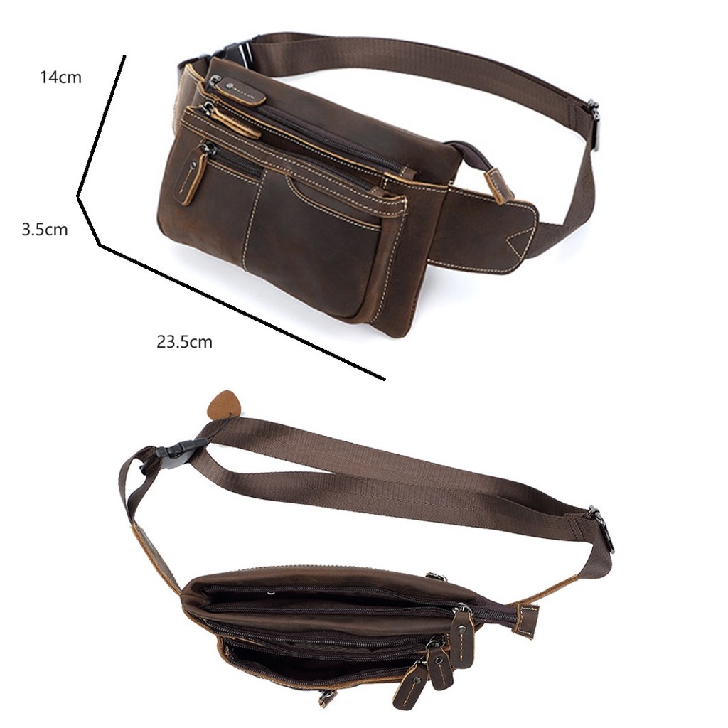 Sunwish No.M409 Luxury Real Leather Crazy Horse Cow Leather Men Chest Bag กระเป๋าคาดเอว