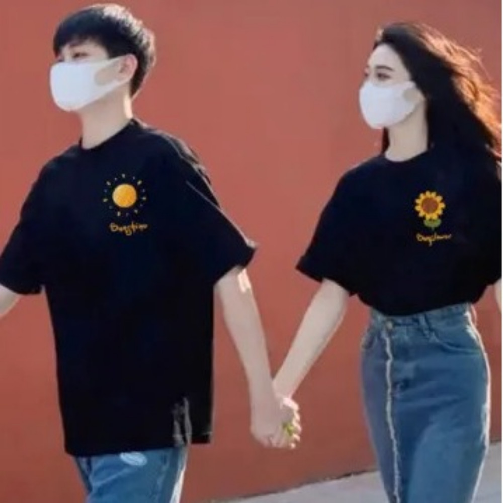 ผ้าฝ้าย 100% Sunshine และดอกทานตะวันพิมพ์คู่เสื้อยืดผู้หญิงหลวม Tee Men Baju Perempuan แขนสั้น Unisex รอบคอขนาดใหญ่ด้านบน