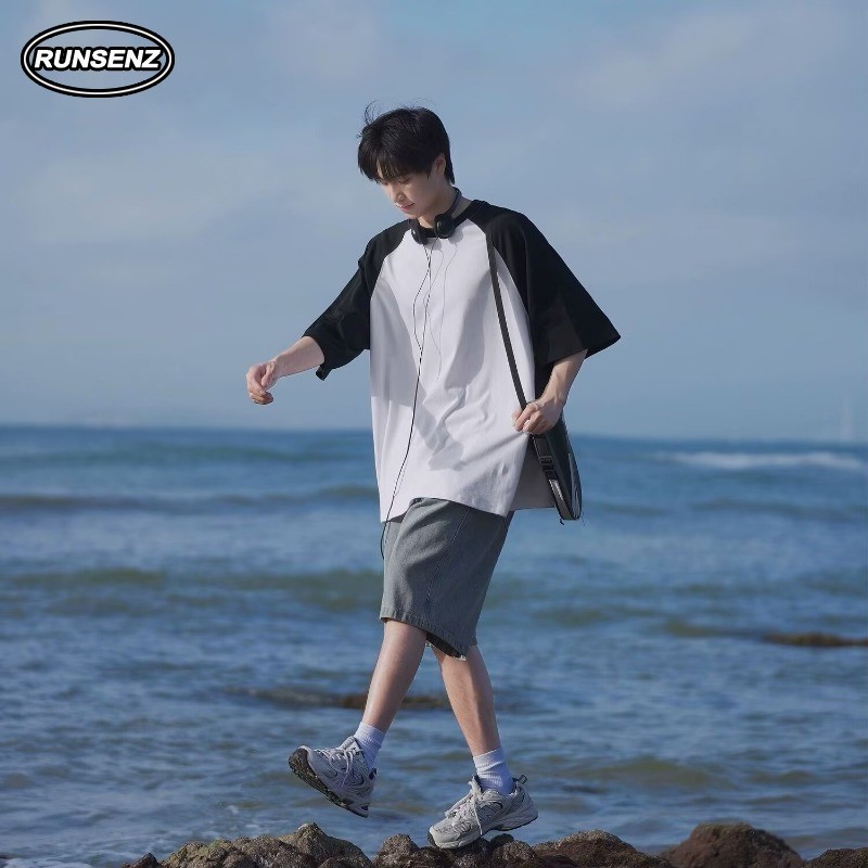 M-8xl เกาหลีการออกแบบ Sense Raglan T เสื้อผู้ชาย Plus ขนาดรอบคอลําลองหลวม Oversize Tee ราคา ถูกที่สุด ดีลบีเคเค แกลเลอรีภาพที่ 5