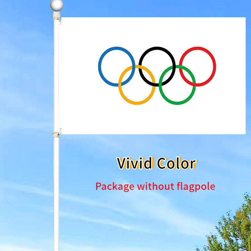 ( 90 ซม . * 150 ซม . ) Olympic Games แบนเนอร ์ โอลิมปิกสีสันสดใสเกมโอลิมปิกธงธีมกีฬาพื ้ นหลังแหวนโอลิมปิก