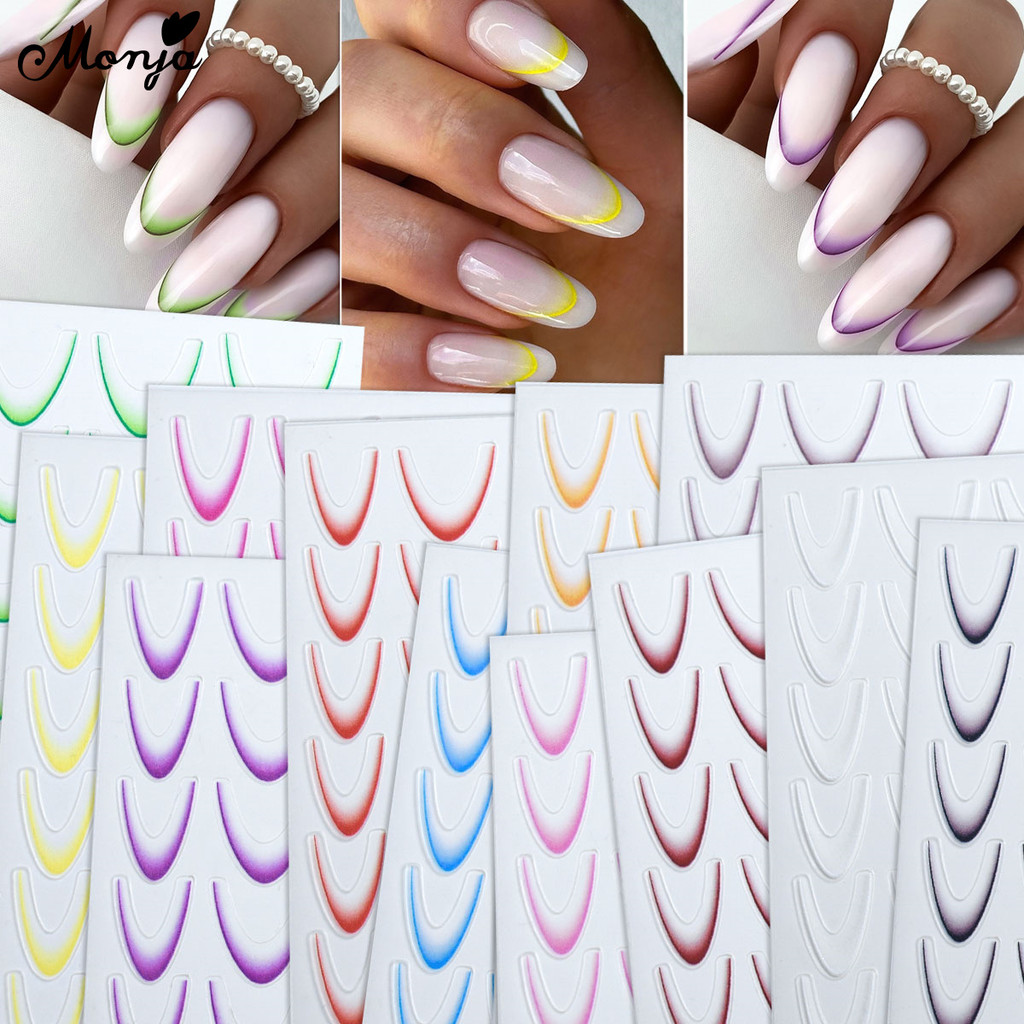 Monja สติกเกอร์นูน3D สติ๊กเกอร์ติดเล็บนูนสติกเกอร์เล็บที่มีสีสันกาวด้วยตนเองเล็บตกแต่งเล็บ