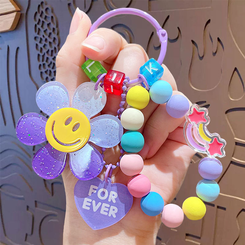 พวงกุญแจลูกปัดสีพลาสเทล พร้อมจี้ดอกไม้อะคริลิก พวงกุญแจดอกไม้ จี้ห้อยกระเป๋า - รูปที่ 6