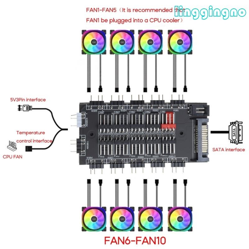 Rr PWM Fan + ARGB LED 2 in 1 Hub Controller 1 ถึง 10 Multi Way Splitter 5V 3PIN Cooler 4Pin พัดลมอะแดปเตอร์