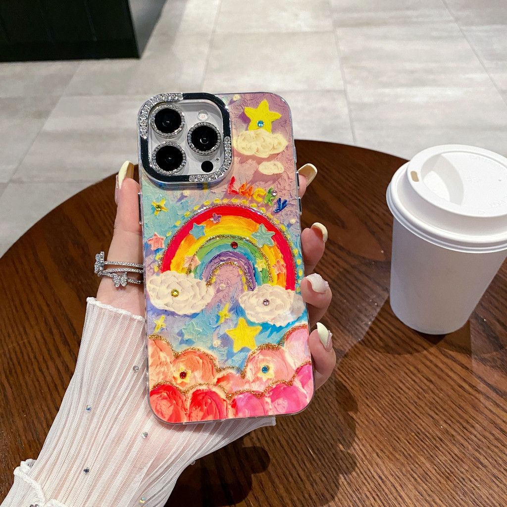 Rainbow Starเงาเจาะกล้องป้องกันฟิล์มTPUสําหรับApple IPhone 16 15 14 13 12 11 Pro Max 14Plus 15Plus 16Plusกันกระแทก