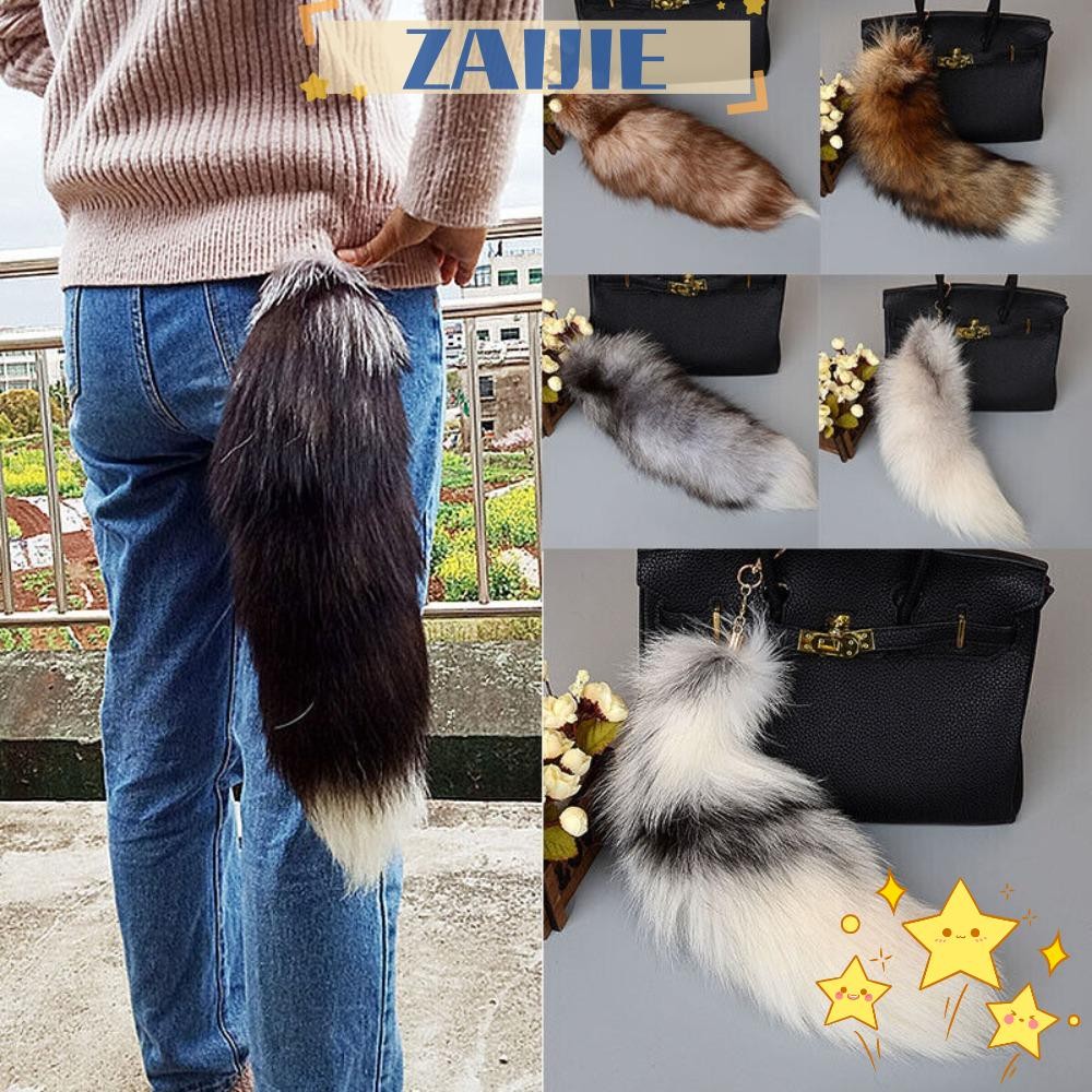 Zaijie24 พวงกุญแจหาง ประดับพู่ ขนเฟอร์เทียม 40 ซม. สําหรับอุปกรณ์ประกอบฉาก