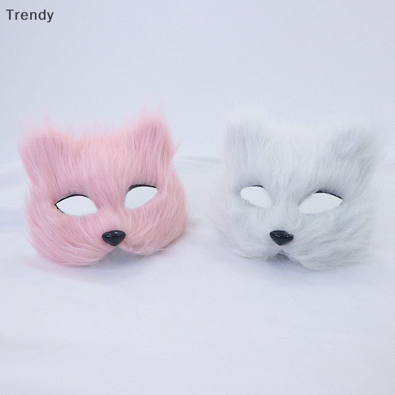 [อินเทรนด์] 1pc ฮาโลวีนคอสเพลย์ปาร์ตี้เครื่องแต่งกาย DIY อุปกรณ์เสริม Faux Fur Fox หน้ากาก Furry ครึ่งหน้าสัตว์จําลองแมวหน้ากาก Boutique