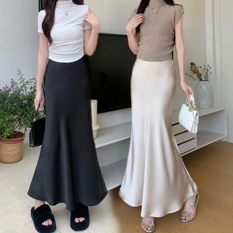 Dahong  8807 กระโปรงผ้าซาตินพรีเมียมทรงหางปลาผ้าดีมา กระโปรงยาวทรงหางปลา