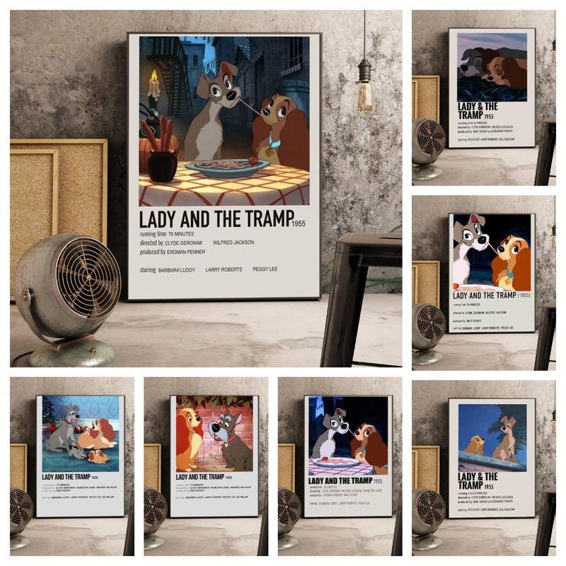 Lady and the Tramp โปสเตอร์ Wall Art อัลบั้มฝาครอบงานศิลปะผ้าใบพิมพ์เด็กของขวัญ Nursey Decor
