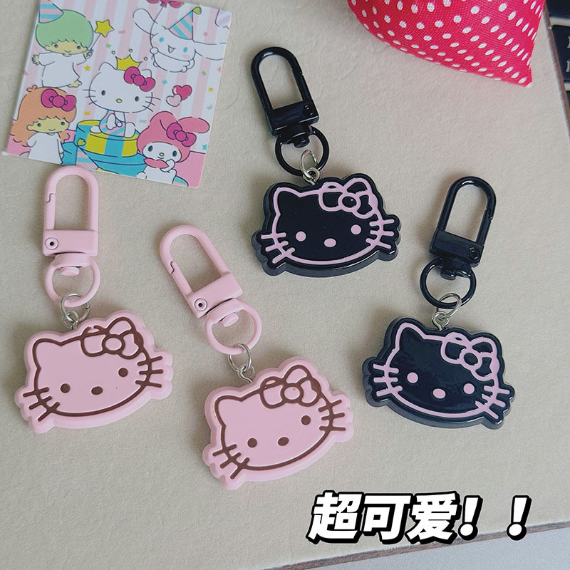 สีดําสีชมพูหวานน่ารักคิตตี้พวงกุญแจอะคริลิการ์ตูนกระเป๋านักเรียนจี้แฟนคู่อุปกรณ์เสริมของขวัญ